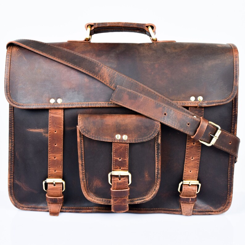 Vintage Brown Personalised 15“Laptop Bag, Handmade Buffalo Leather Messenger Bag, Crossbody Full-grain Computer Bag, Stylish Gifts For Him